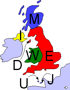 Not a link. This is a graphic showing a coloured map of UK broken down into Scotland with an M on it to show the secondaray identifier, Northern Ireland with an I , the Isle of Man with a D , Wales with a W , England with and E on it  but only for the Intermediate level, Guernsey with a U and lastly Jersey with a J